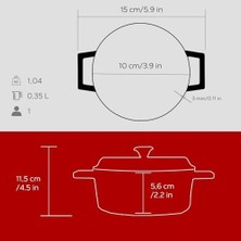 Metal Döküm Mini Tencere, 10 Cm, 0.35 L Hacim, Kırmızı