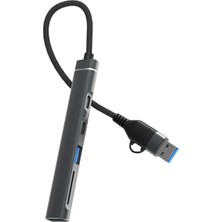 CHB025 Usb-A ve Type-C Girişli 2*type-C 1*usb-A Sd Micro Sd Tf Kart Okuyucu Çoklayıcı Dönüştürücü