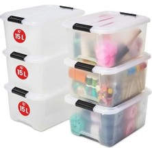 Ohyama Kapaklı Plastik Saklama Kutuları, 15L, 6'lı Set, Şeffaf