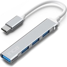 Inca IUSB-04TXT Usb-C Hub, 4 Bağlantı Noktalı, 1x USB 3.0 + 3x USB 2.0, Ince Alüminyum Kasa