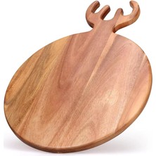 El Yapımı Akasya Ağacı Ahşap Kesme ve Doğrama Tahtası – Şık Tasarımlı, Dayanıklı, Et, Peynir, Ekmek, Sebze ve Meyve Kesim, Mutfak Için Ahşap Kesim Panosu (Yuvarlak Geyik, Ø 24 Cm)