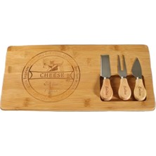 Parça Bambu Ahşap Peynir Servis Sunum Kesim Seti Peynir Servis Tahtası Spatula Bıçak Çatal