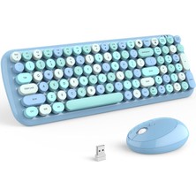 Mofii Kablosuz Klavye ve Fare Kombinasyonu, Pc Bilgisayar Pencereleri Için Çok Ortam Işlev Tuşları ve Numara Pedi ile 2.4ghz Renkli Klavye (Mavi Karışık)