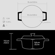 Metal Döküm Mini Tencere, 10 Cm, 0.35 L Hacim, Siyah