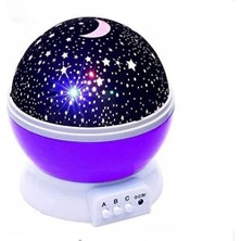 Star Dönen Renkli Ay ve Yıldız Yansıtmalı Projeksiyon Lamba Gece Lambası Parti Lambası Hediyelik (Mor)