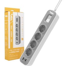 LED A Kalite Grup Priz 3'lü 4'lü ve 5'li 2 USB + 1 Type-C Girişli 16 Max 4000 Watt 5V 2.6 Aç-Kapa Anahtarlı 1.5 Metre Kablolu Akım Koruma Çocuk Koruma Yangın Koruma (4'lü)