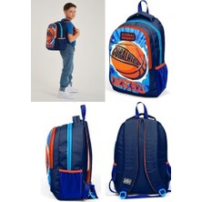 Lacivert Basketbol Desenli Ilkokul ve Ortaokul Sırt Çantası Üç Bölmeli Erkek Çocuk