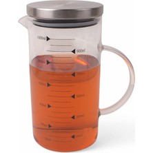 1100ML Metal Kapaklı Cam Yağlık ve Ölçü Kabı – Dayanıklı ve Şeffaf Sıvı & Kuru Malzeme Ölçme Kabı | Mutfak Için Ölçüm ve Saklama Çözümü 1100ML - Cam Sürahi Ölçü Kabı