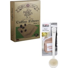 Time Filtre Kahve Kağıdı 1/4 4 Numara 80'li Paket + Klipsli Çay Kahve Ölçü Kaşığı - Beyaz
