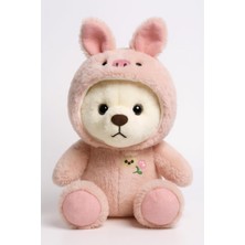 Şapkalı Peluş Ayıcık | Yumuşacık Uyku Arkadaşı, 35 Cm, Pembe Renk | Çocuklar Için Doğum Günü Hediyesi | Ce Sertifikalı | Tavşan Kıyafeti Giyen Pufi Ayıcık