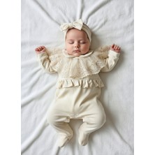 Panfilia Giza Kids %100 Pamuk Kız Bebek Saç Bantlı Uzun Kollu Mevsimlik Tulum