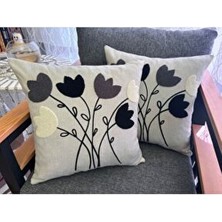 Mustgross Bohem Punch Nakışlı Keten Kırlent Kılıfı 2'li Set - 43X43 cm - Antrasit Renk