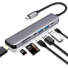 Axe 7 In 1 USB Type-C Hub HDMI Girişli Çoklayıcı Alüminyum Gövde ile Taşınabilir Çevirici