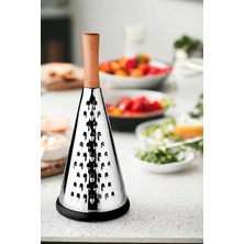 Ahşap Tutuculu 3 Taraflı Paslanmaz Çelik Lüks Şef Rendesi Büyük Boy 30 * 13CM, Ahşap Saplı 3 Taraflı Paslanmaz Çelik Rende