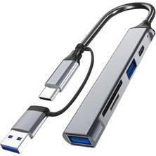 Çok Fonksiyonlu USB Hub, Tip-C ve USB Bağlantı Noktaları, Kompakt Tasarım Sd-Tf Kart Okuyuculu 5 In 1