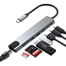 Pro Air Için USB Type-C Hub Dönüştürücü 8 In 1 Çoklayıcı - Hdmı, 2 Adet USB 3.0, 2 Adet USB C, Sd/microsd, Ethernet - Çevirici 8li Port USB C Bağlantı Noktası Ara Kablo