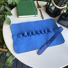 - Hakiki Deri Natürel Geniş Tasarım Rulo Kalemlik (Mavi)