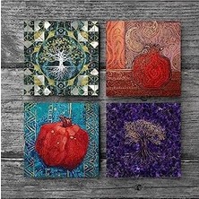 Hayat Ağacı, Nar Taş Bardak Altlığı Seti - 4 Parça - Dekoratif, Rustik Mutfak Aksesuarı, 10X10 Cm, Kaydırmaz Tabanlı, Şık ve Dayanıklı SC485