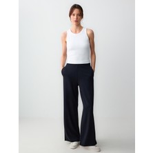 Jimmy Key Siyah Yüksek Bel Bol Paça Uzun Örme Pantolon