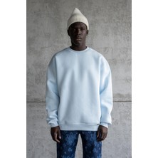 Machinist Erkek Basic Bisiklet Yaka Oversize Sweatshirt Açık Mavi