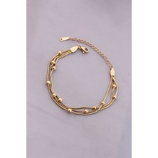 AyrStore 316L Kararmaz Çelik Gold Renk Top Zincirli Kadın Bileklik