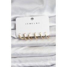 AyrStore Gold Renk Pirinç Zirkon Taşlı Kadın Küpe Seti