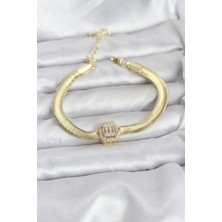 AyrStore 316L Çelik Gold Renk Baget Zirkon Taşlı Yılan Zincirli Kadın Bileklik