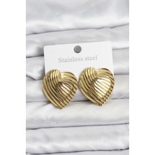 AyrStore 316L Çelik Gold Renk Kalp Model Kadın Küpe