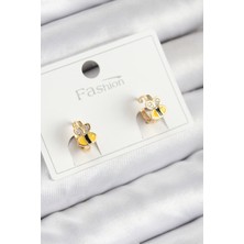 AyrStore Pirinç Zirkon Taşlı Arı Model Gold Renk Çocuk Küpe