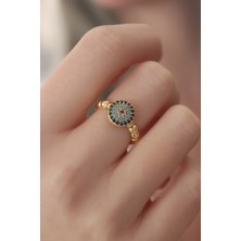 AyrStore Gold Renk Nazar Boncuk Figür Zirkon Taş Detay Kadın Yüzük