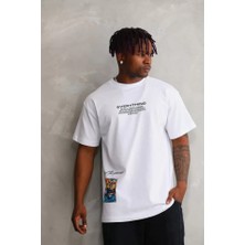 Arona Mdb Unisex Bisiklet Yaka Baskılı Oversize Thirt  Beyaz