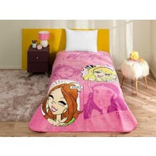 Power Çizgi Film Karakteri Pamuk-Polyester Karışım Battaniye, Pembe, Tek Kişilik