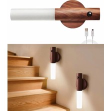 Duvar Aplik Hareket Sensörlü Gece Işıkları Iç Mekan Mıknatıslı Taşınabilir LED Şarj Edilebilir Ahşap Tasarımlı Dolap Işıkları Merdiven El Tipi Duvar Yatak Odası Koridor Mutfak (Kahverengi)