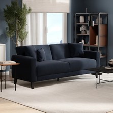 Enza Home Astera Plus 3'lü Yataklı Koltuk, Kadife Dokulu - Koyu Lacivert