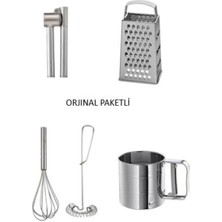 IKEA 5 Parça 4'lü Mutfak Set; Koncıs Sarımsak Ezici Idealısk Rende Idealısk 2li Çırpıcı Idealısk Un Eleği