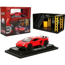 Sunman 1:32 Sesli ve Işıklı Lamborghini LP750-SV Die Cast Çek Bırak Model Araba ve Tamir Atölyesi Seti - Kırmızı