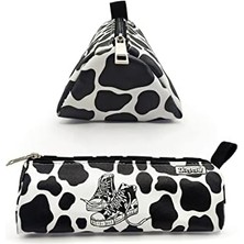 Kalem Kutusu Inek Desenli Ayakkabı Detaylı Üçgen Kalemkutu Vegan Deri Kalemlik - Siyah