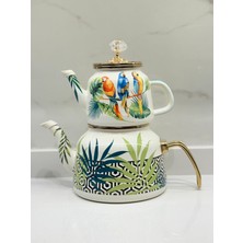 Papağan Desenli Kaplama Çaydanlık Takımı