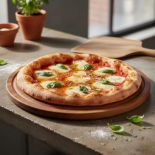 Akasya Ağacı Yuvarlak Sunum ve Servis Tahtası (30 Cm) | Oluklu Kenarlı Doğal Ahşap Peynir, Pizza ve Steak Tahtası