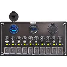 Goldsea Swicth Panel 10 Anahtar USB 3.0 Type-C + Voltmetre + Şarj Soketli Sigorta Paneli 125x240mm