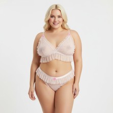 Bonbon Kadın Büyük Beden Tül Puantiye Desenli Transparan 2'li Takım BB2131