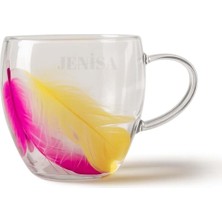 Çift Çidarlı Renkli Tüy Desenli Cam Kupa – Dayanıklı Kupa Bardak