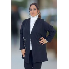 YAĞMURBEREN Yagmur Beren  Geometrik Desen Taş Işlemeli Detaylı Agraf Kapama Çelik Örgü Büyük Beden Ceket