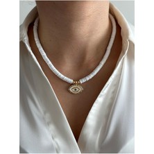 Hercy Göz Kolye | Beyaz Fimo Kolye | Yazlık Kolye | Göz Kolye | Nazar Boncuklu Kolye