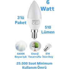 Repplam Horoz 6W Buji LED Ampul Beyaz Işık 510 Lümen Ince Duylu Ampul Mum Ampul