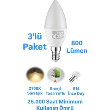 Repplam Horoz 8W Buji LED Ampul Sarı Işık 800 Lümen Ince Duylu Ampul Mum Ampul