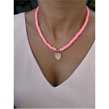 Hercy Pembe Fimo Boncuklu Kalpli Kolye | #summer Necklace