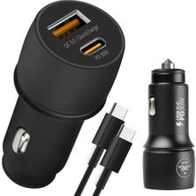 AyrStore Powerway CC36 30W Pd + Qc 3.0 Çift Çıkışlı Metal Araç Çakmaklık Hızlı Şarj Kablolu Set