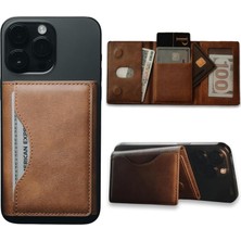 ile Uyumlu Magsafe Özellikli Cüzdan Vegan Deri Güçlü Mıktanıs 6 Kart Hazneli Kartlık (Kahverengi)