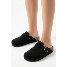 Nmoda Kadın Mantar Taban Siyah Keçeli Konfor Modeli Kışlık Önü Kapalı Keçe Modeli Sabo Günlük Rahat Ev Terliği